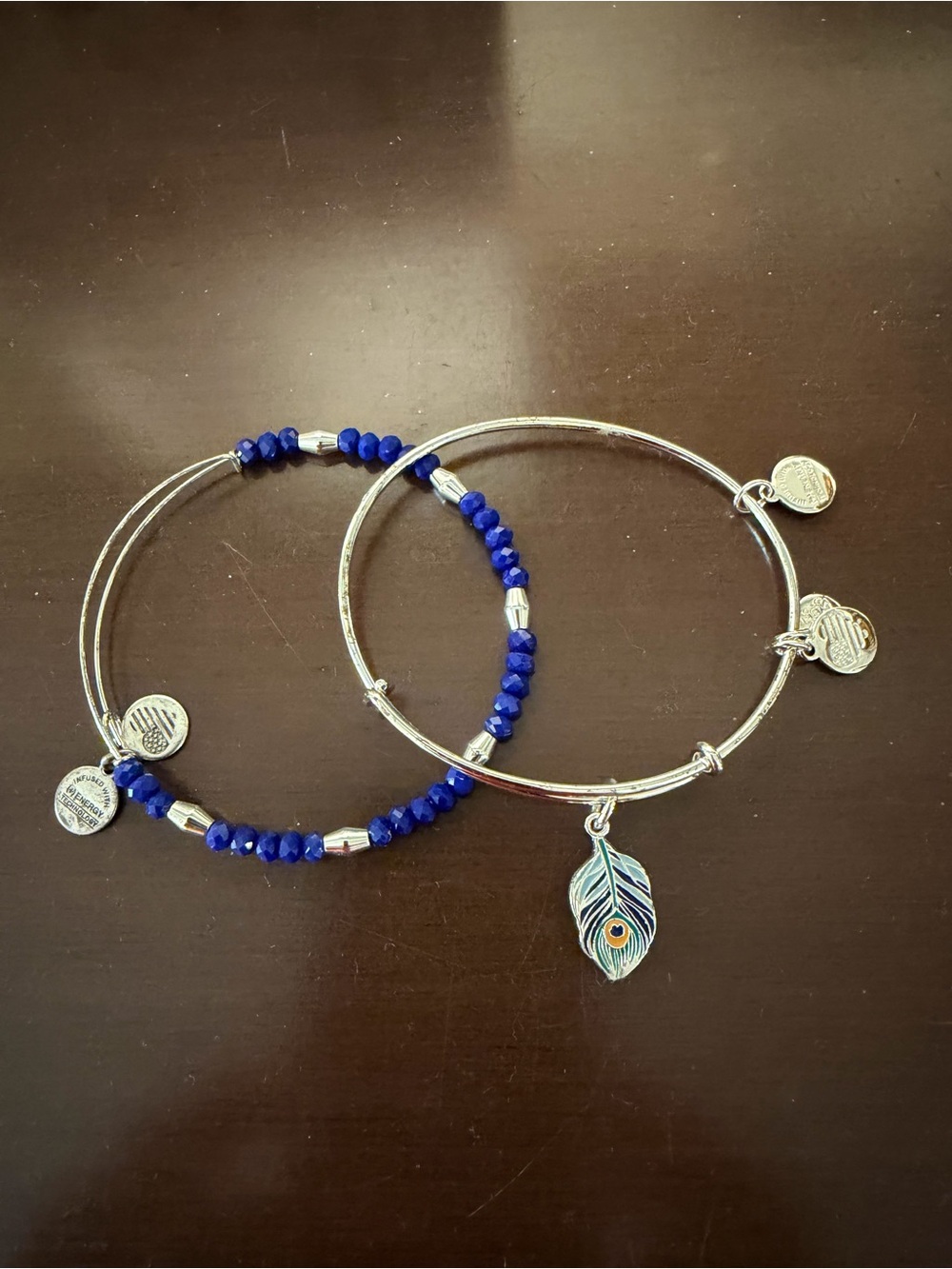 Alex and Ani Cobalt Blue Beaded Expandable Bracelet with Silver Accents